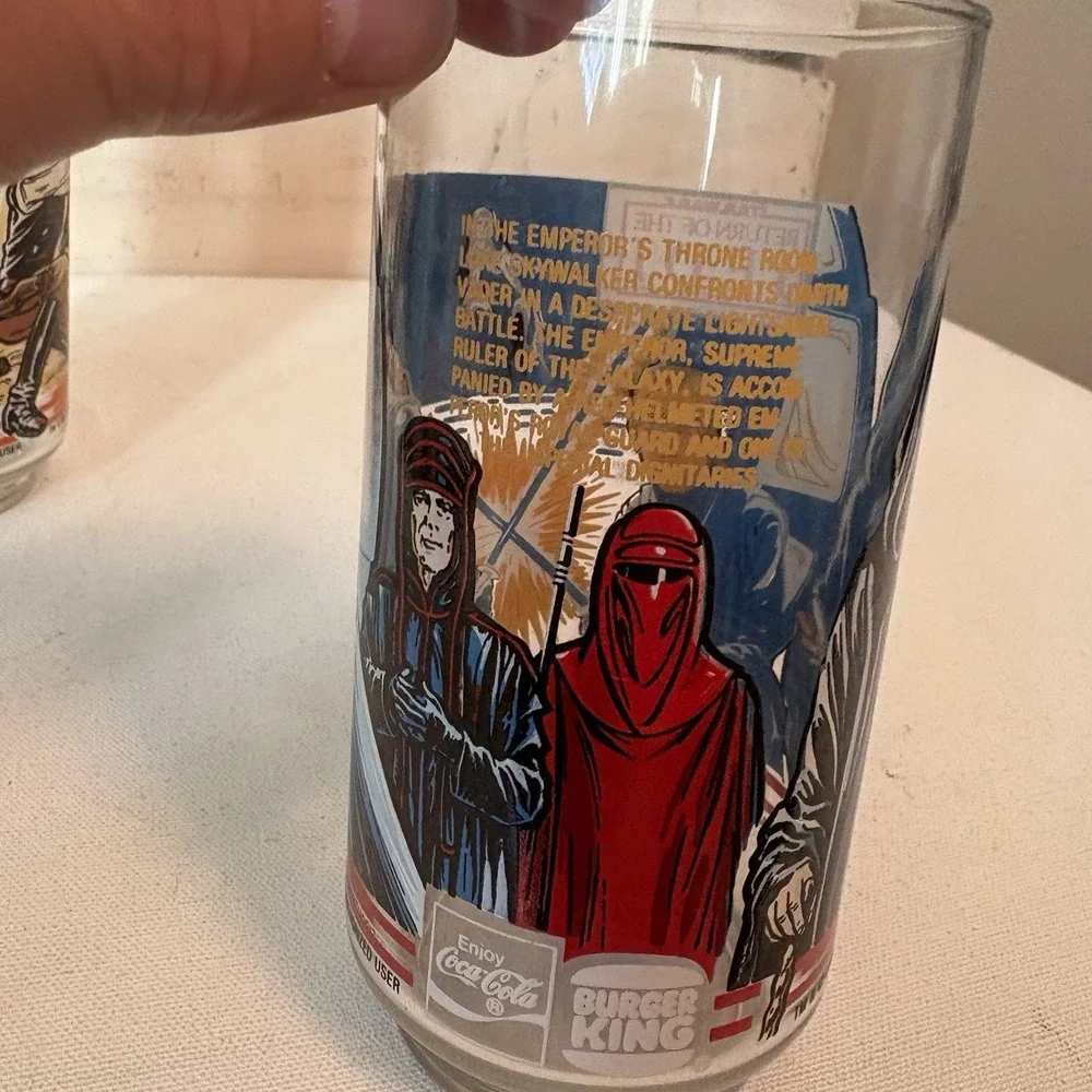 TWO Vintage 1983 Star Wars Glasses Coca Cola Burger King THRONE ROOM TATOOINE